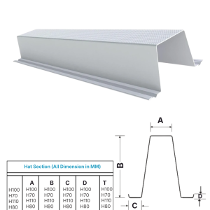 HAT Section - 90 x 40 x 25 x 10 - 0.9 mm - Galvalume (550 MPA)